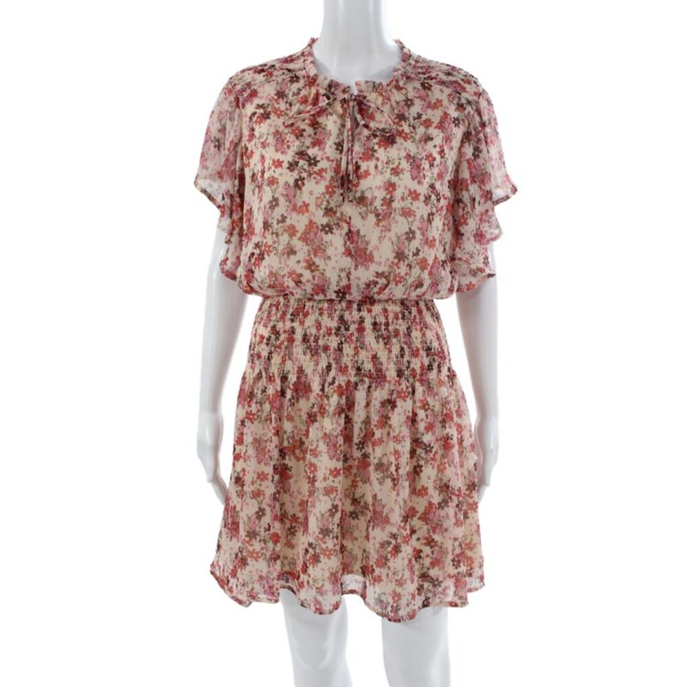 Bishop and Young Women Blouson Sundress Beige Tie Waist Floral Size S